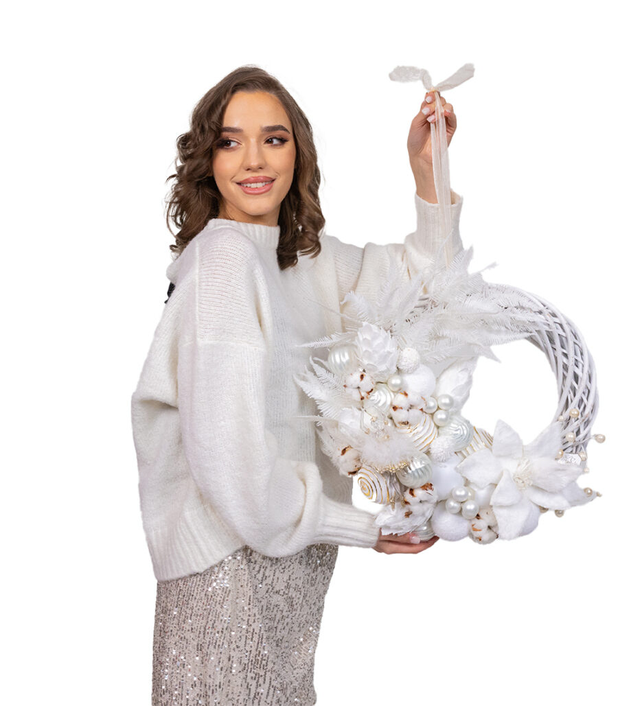Christmas door wreath - All White - Image 3