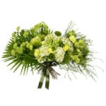 Green Serenity bouquet with green flowers and palm leaves