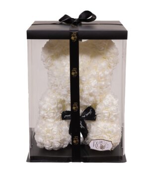 White Foam Roses Teddy Bear in Gift Box