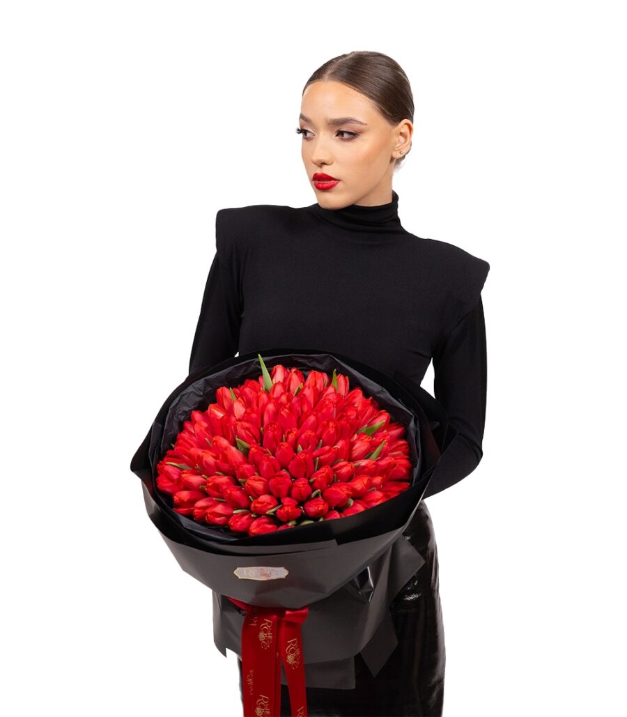 Bouquet 101 Red Tulips - Image 2