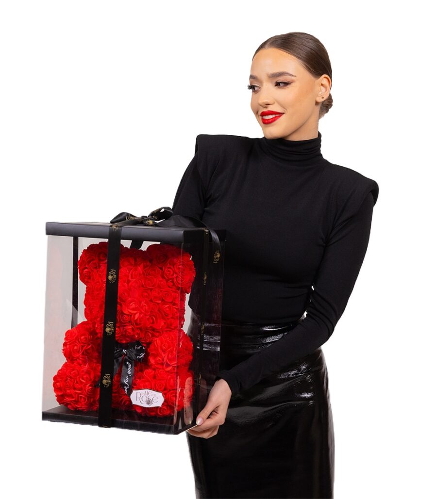 Red Foam Roses Teddy Bear in Gift Box - Image 2
