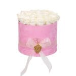 Finest Lady white roses in a round velvet box