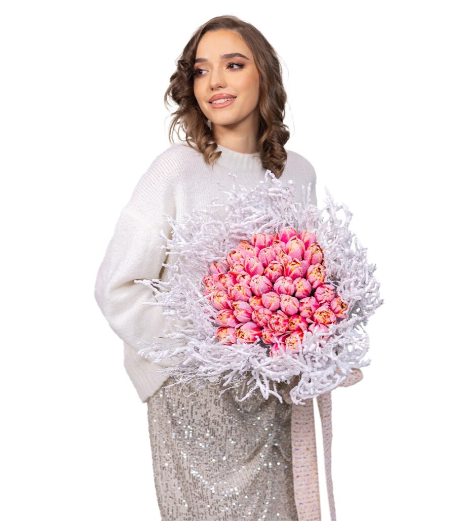 Winter bouquet with 49 tulips - Snowy tulips - Image 2