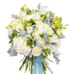 Blue Sky mixed bouquet with white roses and hydrangeas
