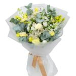 Dublin white mixed flower bouquet with tulips and eustoma