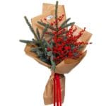Red Accents Holiday Bouquet with fir branches and red ilex