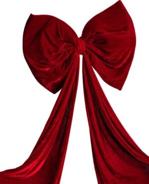 Majestic oversized red velvet bow with draping tails