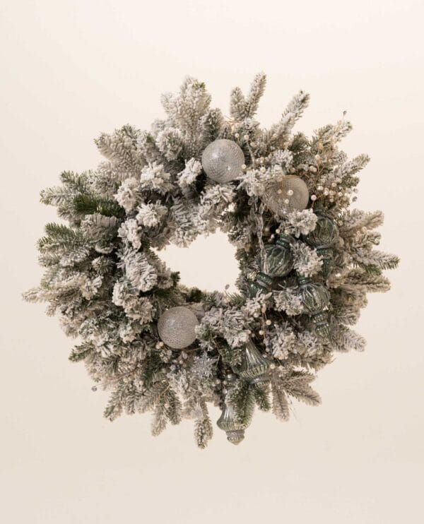 Crystal Wreath with frosted pine, winter berries and crystal ornaments